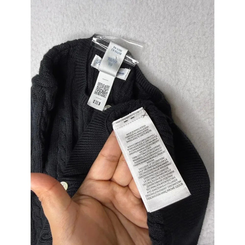 Ralph Lauren Baby 24M Black Cable Knit Cotton Cardigan Sweater White Pony NWOT